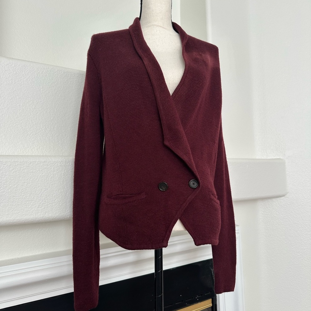 Ann Taylor Loft Women's Wool Blend Long-Sleeve Burgundy Shawl Cardigan Size M